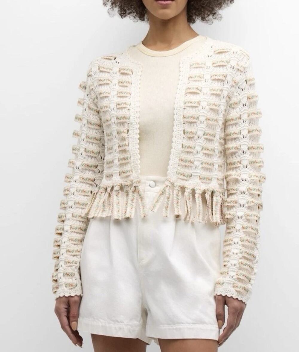 Alice + Olivia Tawna Ribbon Cardigan Women’s Size XS Cream Wool Blend